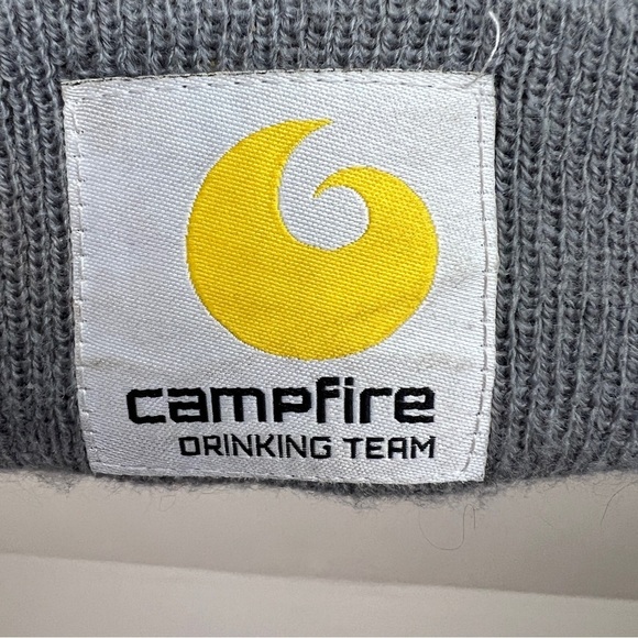 FUEGO/SALT ATTIC 100% Acrylic knit Beanie. “Campfire Drinking Team”. Gray - Picture 2 of 4